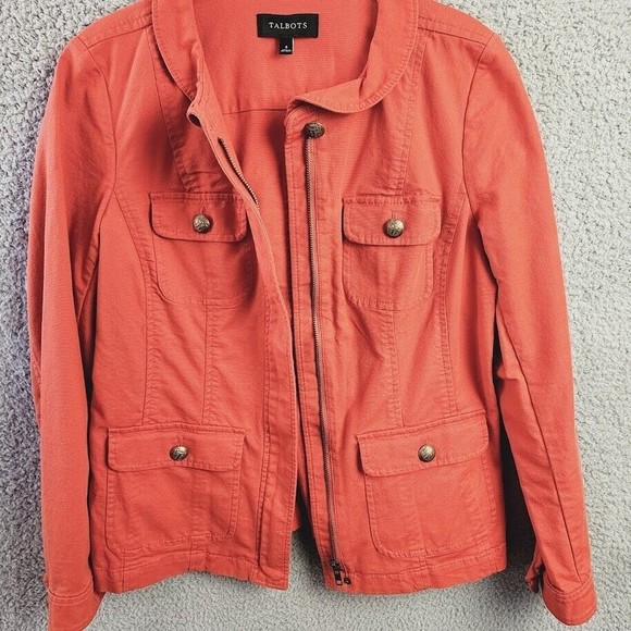 Talbots Jacket Womens Size 4 Orange Cotton Blend Denim Full Zip Grandmacore - Picture 6 of 12